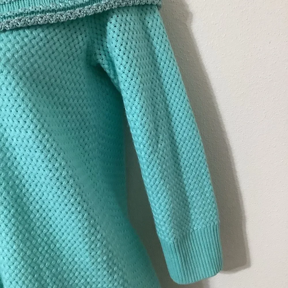 Teal Retro Wintercore‎ Cabincore Holiday Feminine Winter Sparkly Knit Sweater XS